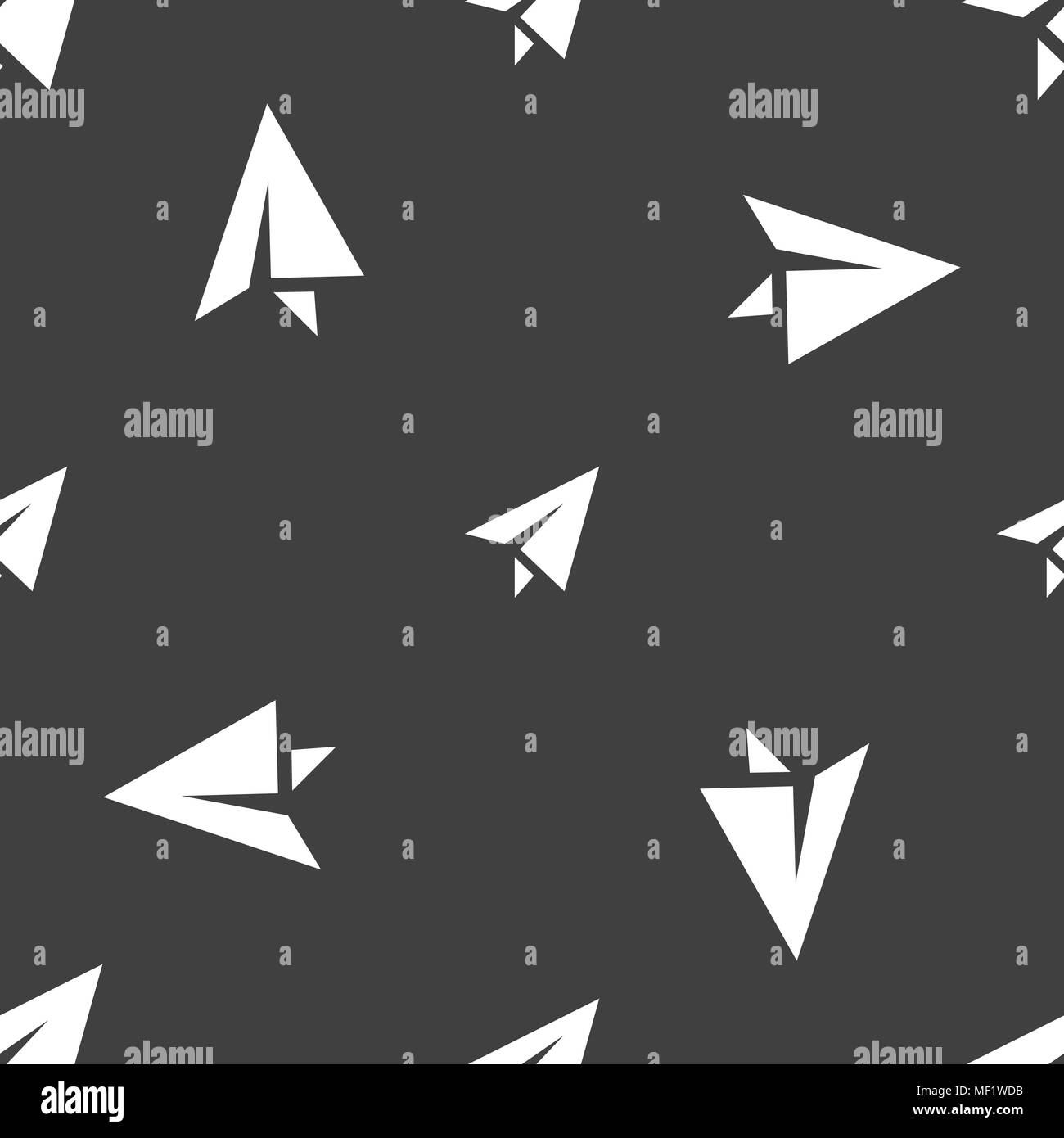 Paper airplane icon sign. Seamless pattern on a gray background. Vector ...