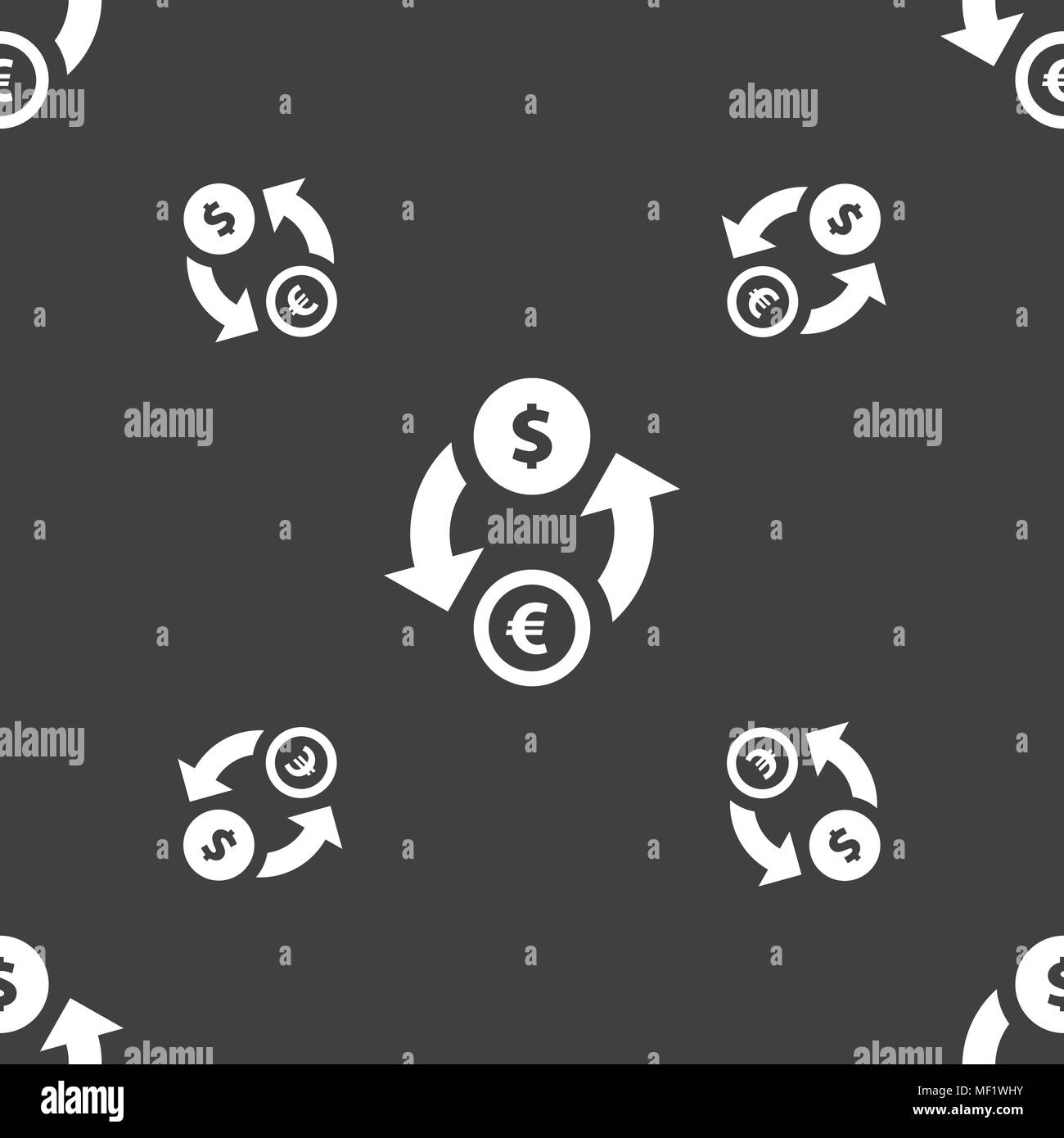 Currency exchange icon sign. Seamless pattern on a gray background ...