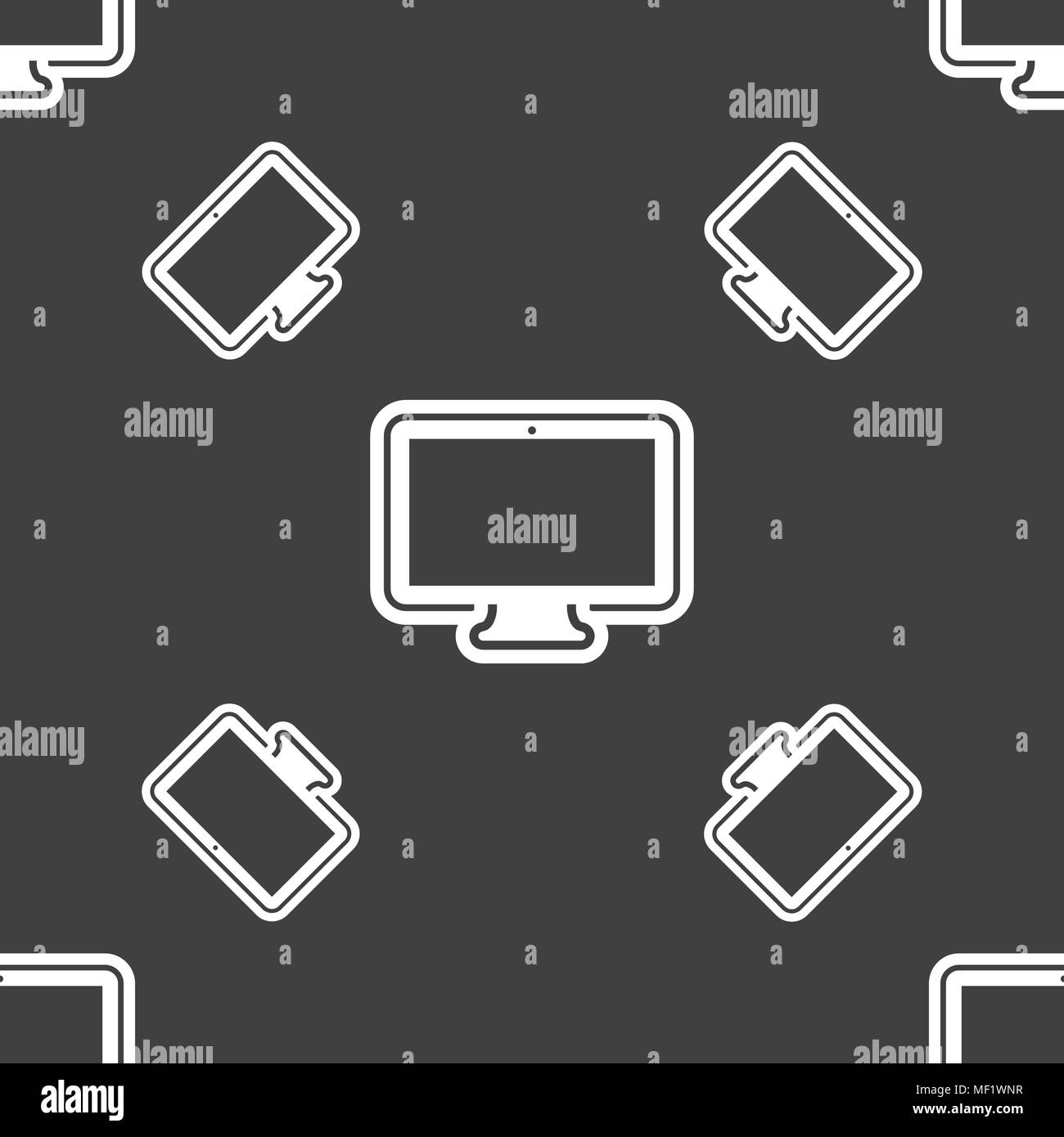 monitor icon sign. Seamless pattern on a gray background. Vector ...