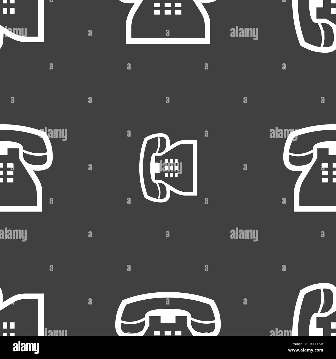 retro telephone handset icon sign. Seamless pattern on a gray ...