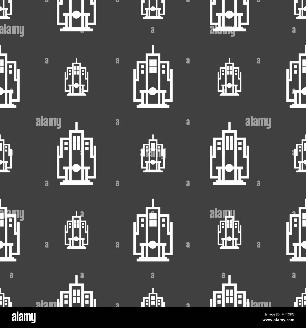 skyscraper icon sign. Seamless pattern on a gray background. Vector ...