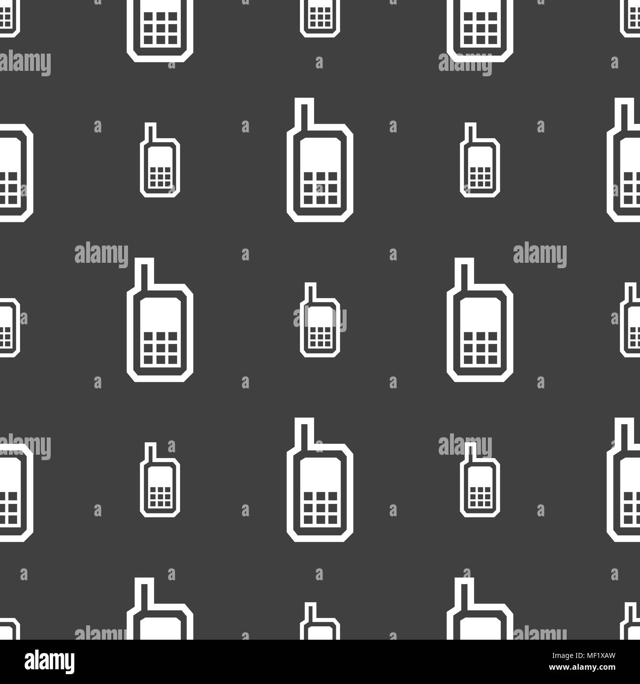 Mobile phone icon sign. Seamless pattern on a gray background. Vector ...