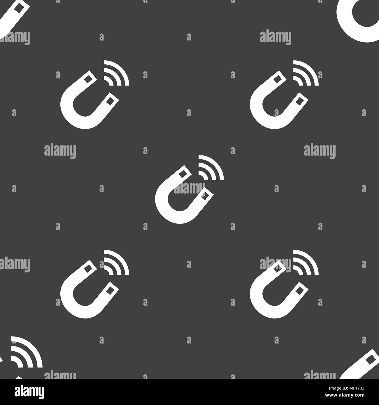 Magnet icon sign. Seamless pattern on a gray background. Vector ...