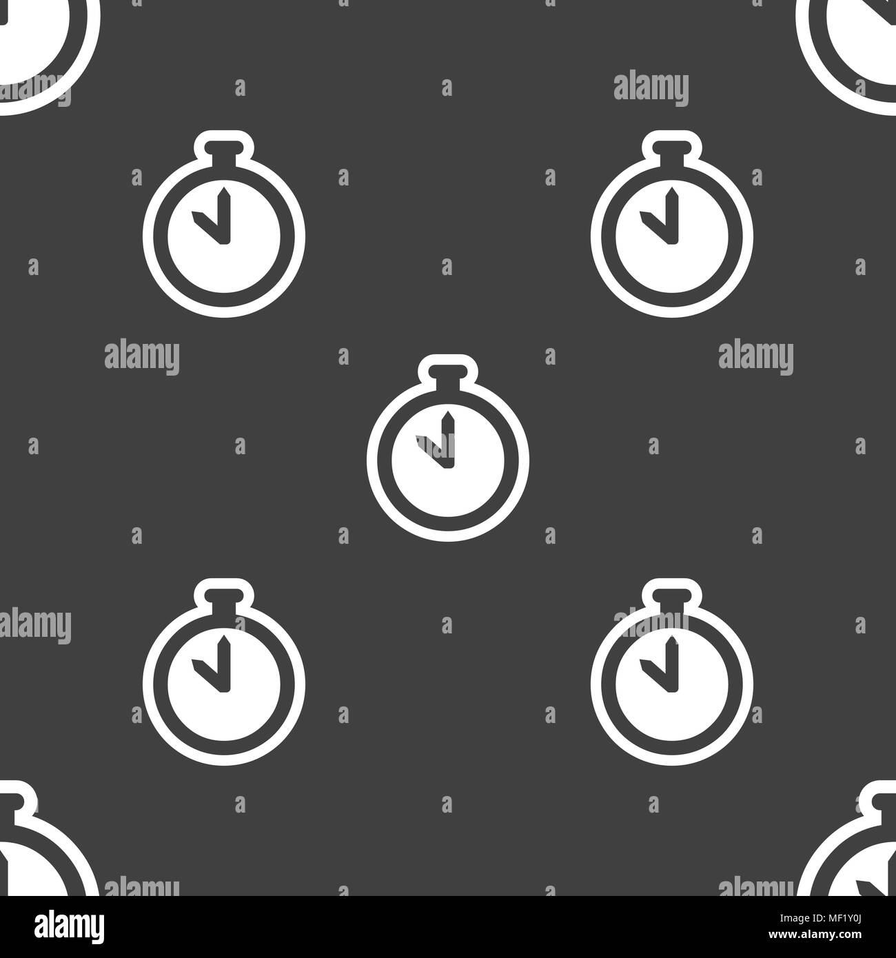The stopwatch icon sign. Seamless pattern on a gray background. Vector illustration Stock Vector