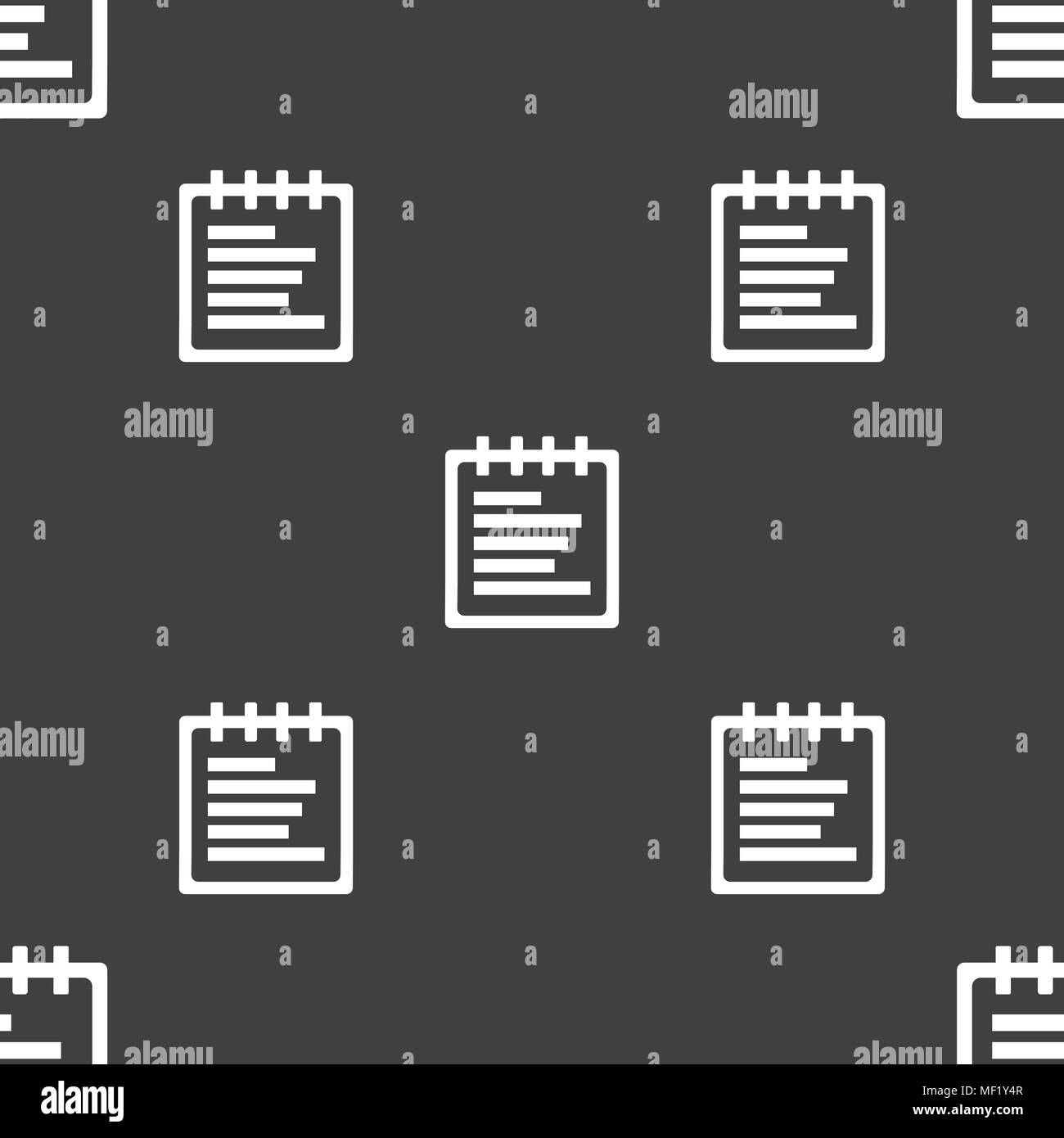 Notepad icon sign. Seamless pattern on a gray background. Vector ...