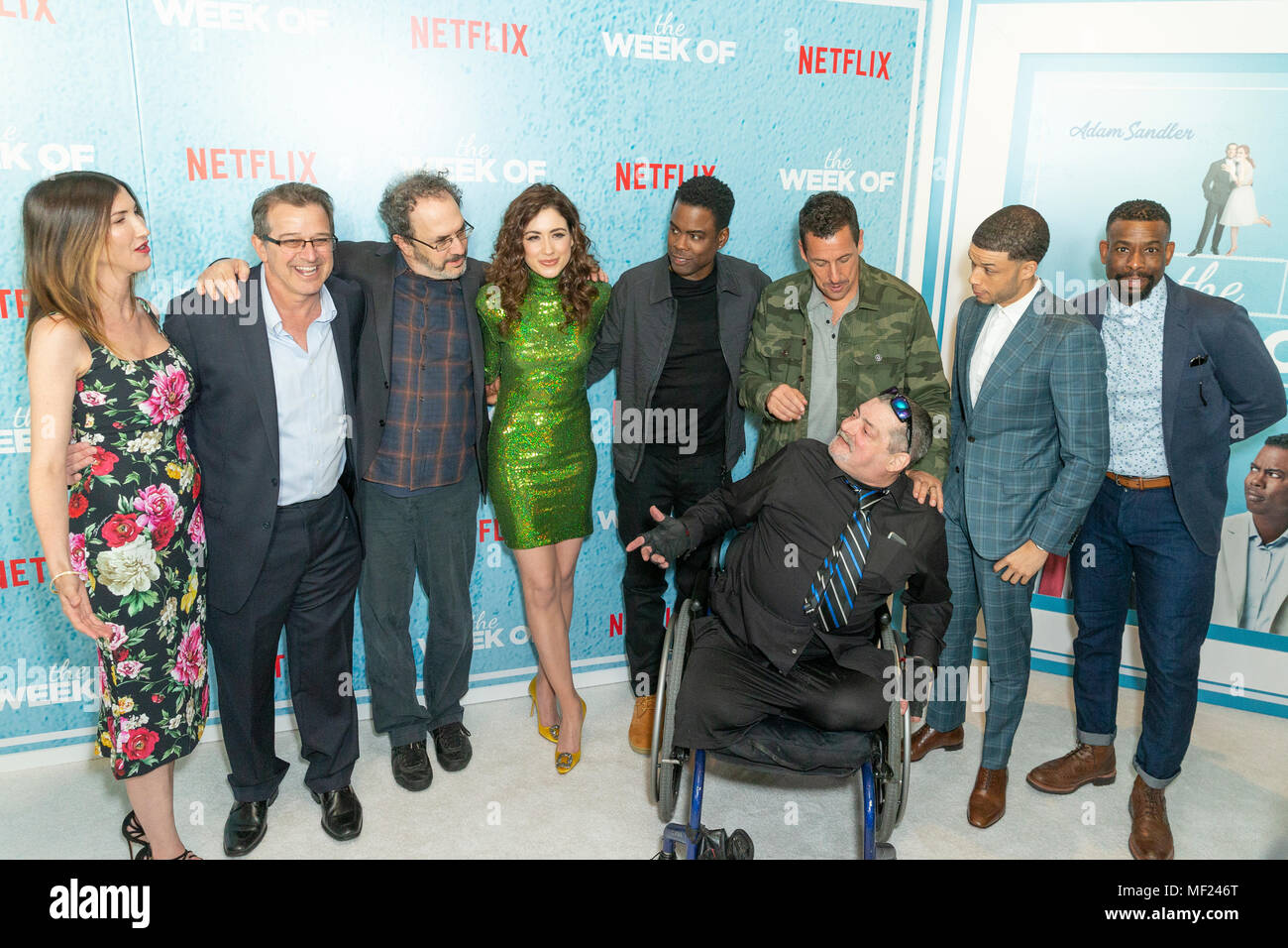 New York, NY - April 23, 2018: Jackie Sandler, Allen Covert, Robert Smigel, Allison Strong, Chris Rock, Adam Sandler, Roland Buck III, Chuck Nice, Jim Barone attend premiere of the The Week Of at AMC Loews Lincoln Square Credit: lev radin/Alamy Live News Stock Photo