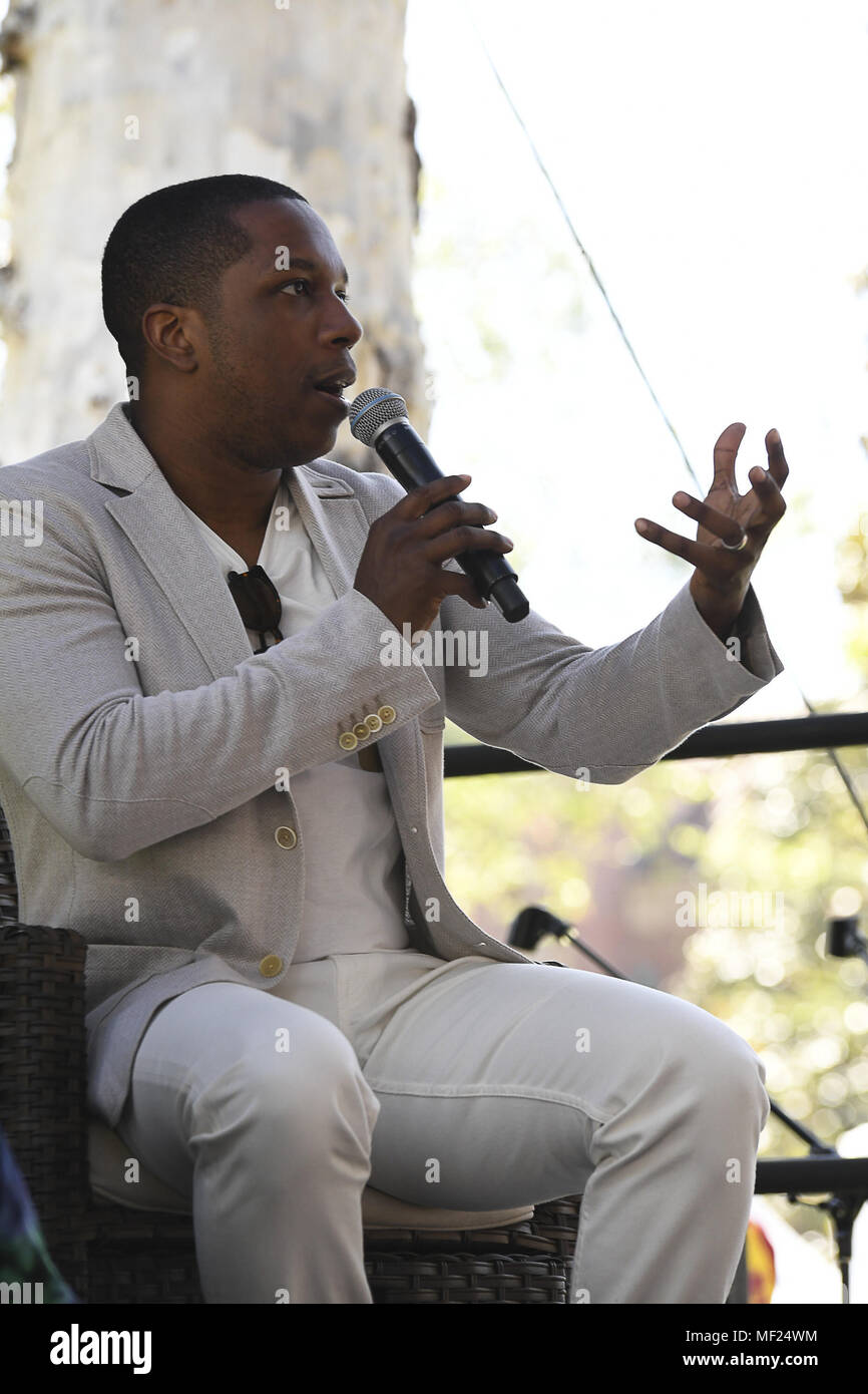 Los Angeles, CA, USA. 22nd Apr, 2018. Leslie Odom Jr. is an American actor and singer. He has performed on Broadway and in television and film, and has released two solo jazz albums. Broadway plays such as ''Rent'' and playing Aaron Burr in the hit play ''Hamilton'' Interviewed and book promotion and signing for his new book ''Failing Up'' at the Los Angeles Times Festival of Books held at USC in Los Angeles, California on Saturday, April 22, 2018 Credit: Dave Safley/ZUMA Wire/Alamy Live News Stock Photo