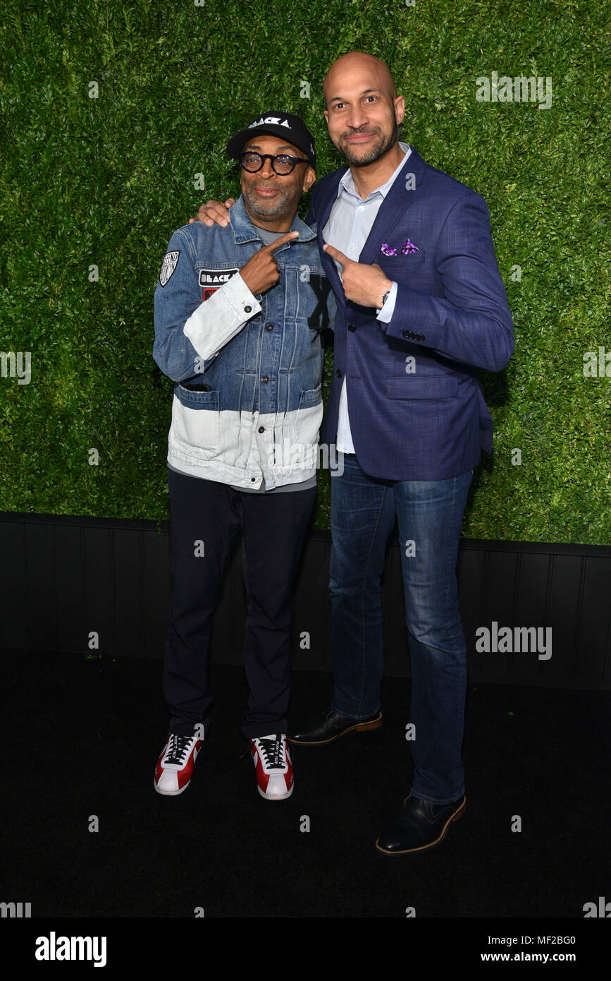 New York, USA. 23rd April 2018. Spike Lee and Keegan-Michael Key attend the CHANEL Tribeca Film Festival Artists Dinner at Balthazar on April 23, 2018 in New York City. Credit: Erik Pendzich/Alamy Live News Stock Photo