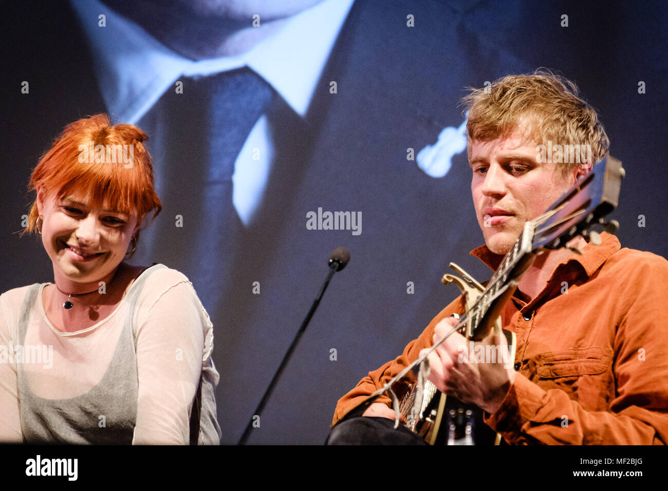 London, UK. 23rd April 2018. Jessie Buckley and Johnny Flynn appears on Mark Kermode Live in 3D on Monday 23 April 2018 held at BFI Southbank, London. Pictured: Jessie Buckley, Johnny Flynn. Picture by: Julie Edwards Credit: Julie Edwards/Alamy Live News Stock Photo