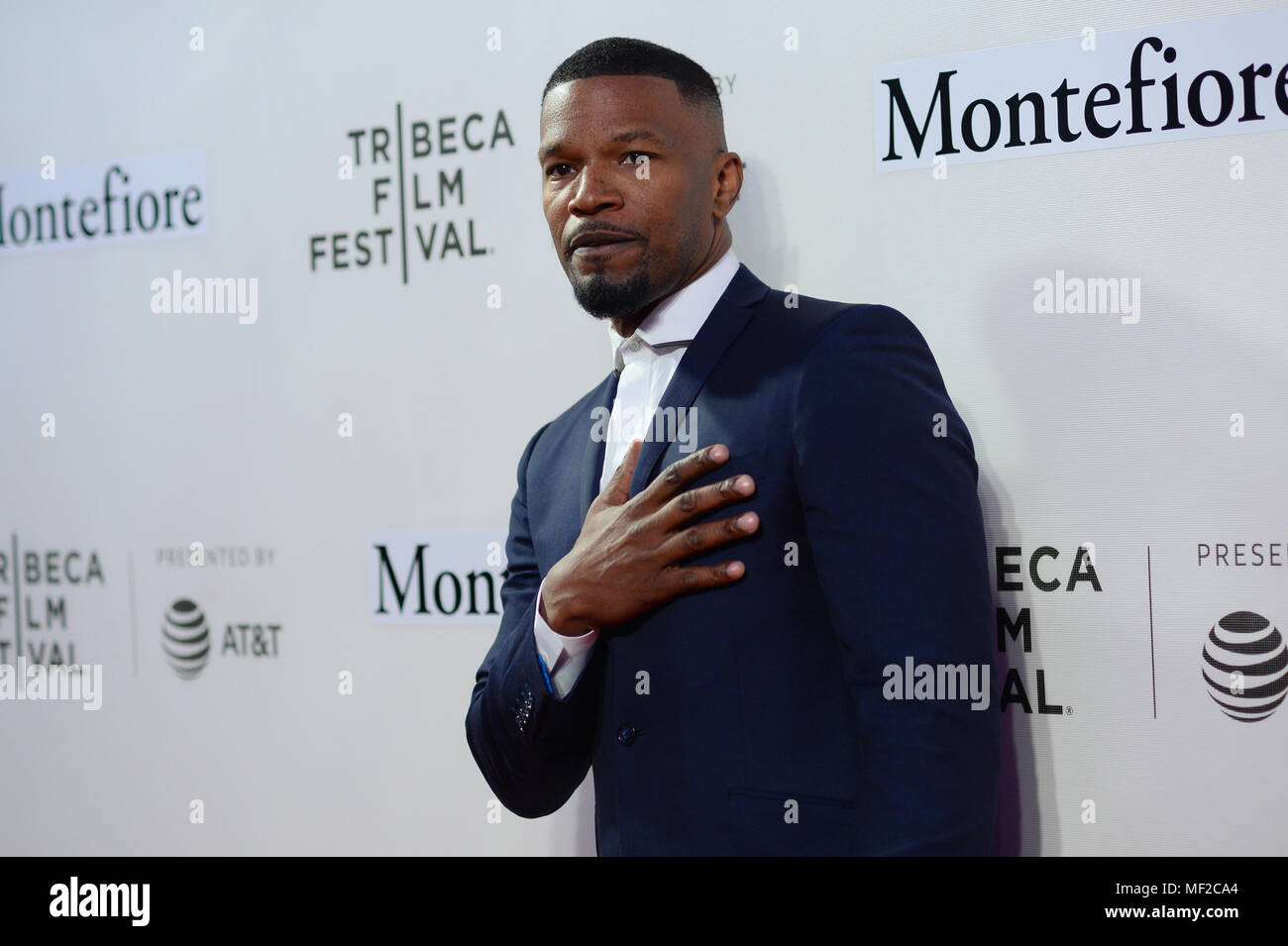 Jamie Foxx attends Storytellers: Jamie Fox during the 2018 Tribeca Film Festival at BMCC Tribeca PAC on April 23, 2018 in New York City. Stock Photo