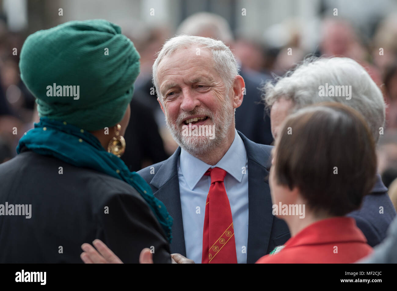 London, UK. 24th April, 2018. Labour leader, Jeremy Corbyn MP, attends the unveiling ceremony of Millicent Fawcett in Parliament Square. The first statue of a woman in Parliament Square joins the line-up of male figures to mark the centenary of women’s suffrage in Britain - two years after the campaign to get female representation outside the Palace of Westminster began. Credit: Guy Corbishley/Alamy Live News Stock Photo