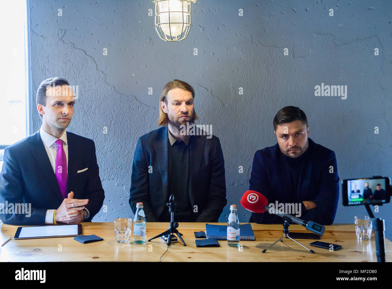 24.04.2018. RIGA, LATVIA. Former professional football player Kaspars Gorkss, candidate for LFF president press conference before elections for President of Latvian Football Federation. Stock Photo