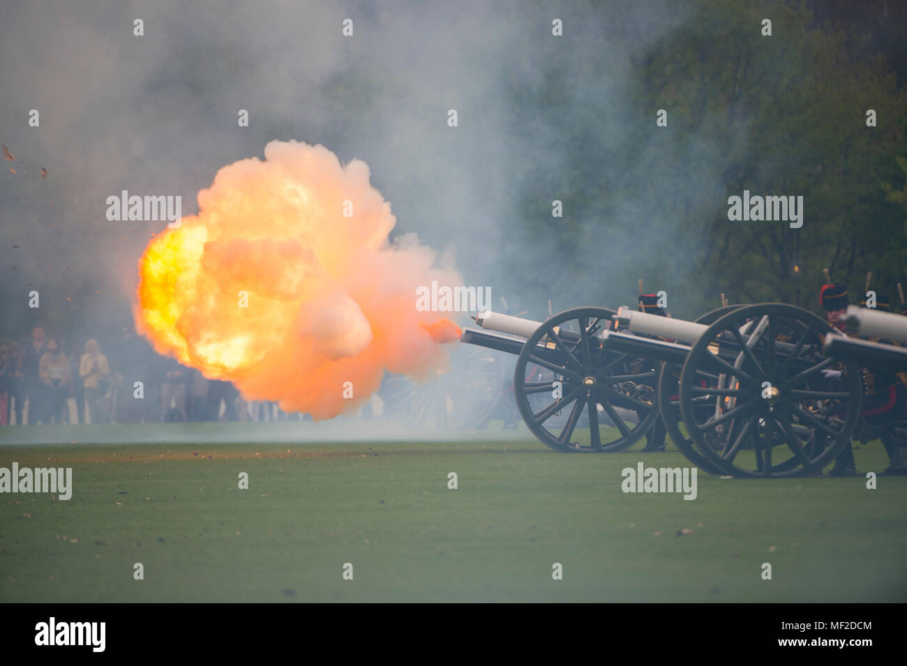 Fired Rounds Hyde Park, London, UK. 24 April, 2018. The King’s Troop Royal Horse ...