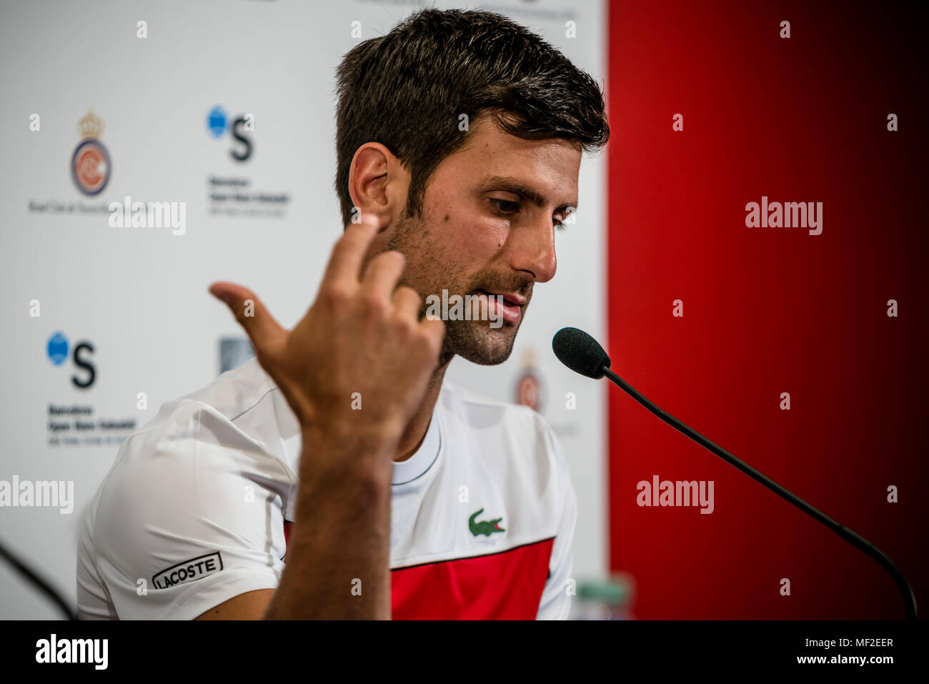 Barcelona, Spain. 24 April, 2018:  NOVAK DJOKOVIC (SRB) holds a press conference during Day 2 of the 'Barcelona Open Banc Sabadell' 2018. Credit: Matthias Oesterle/Alamy Live News Stock Photo