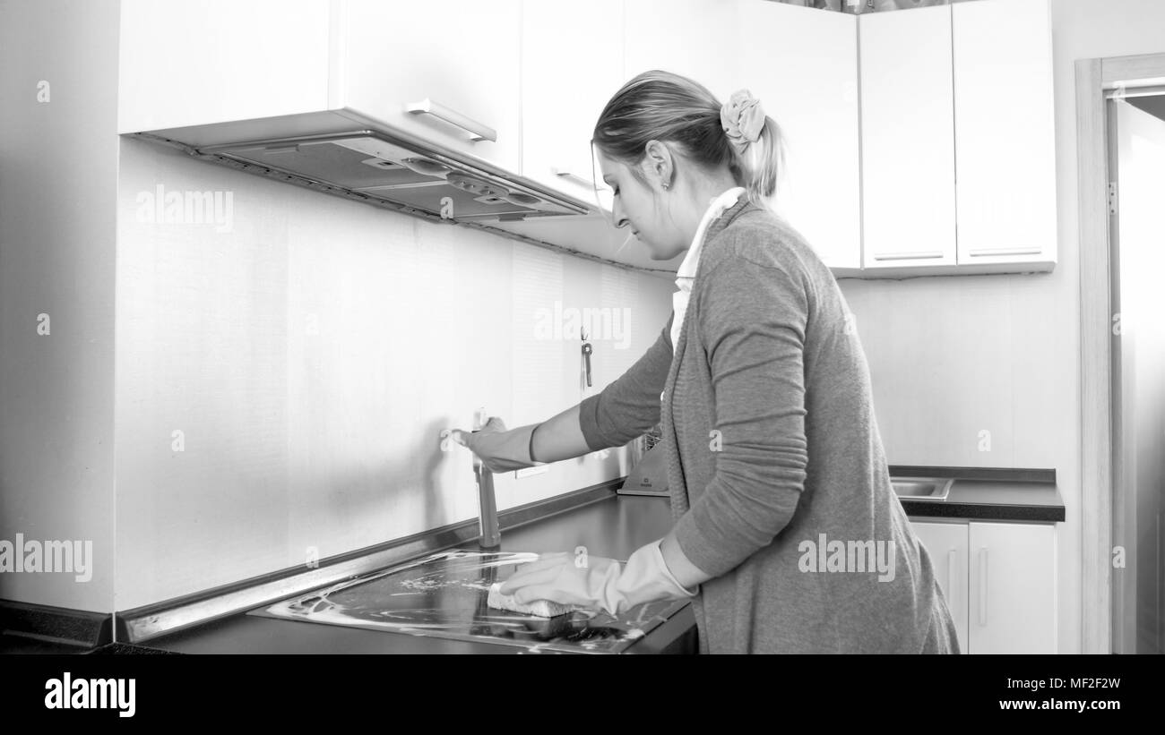 Kitchen cloth sink Black and White Stock Photos & Images - Alamy