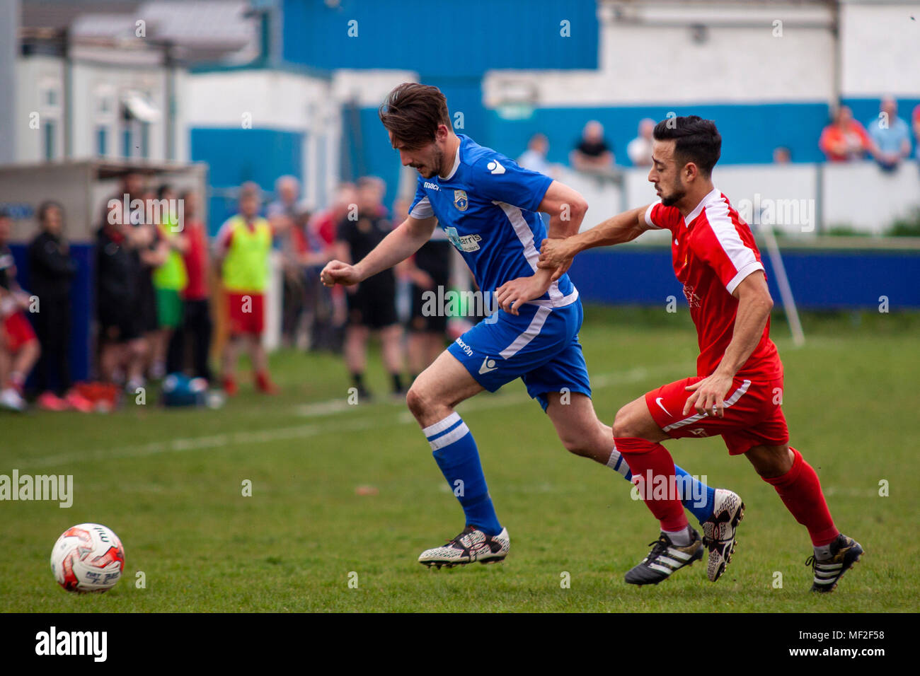 Port Talbot Town Striker Josh Humphries leads the attack. Port Talbot Town 1-3 Llanelli Town. 21/4/18. Stock Photo