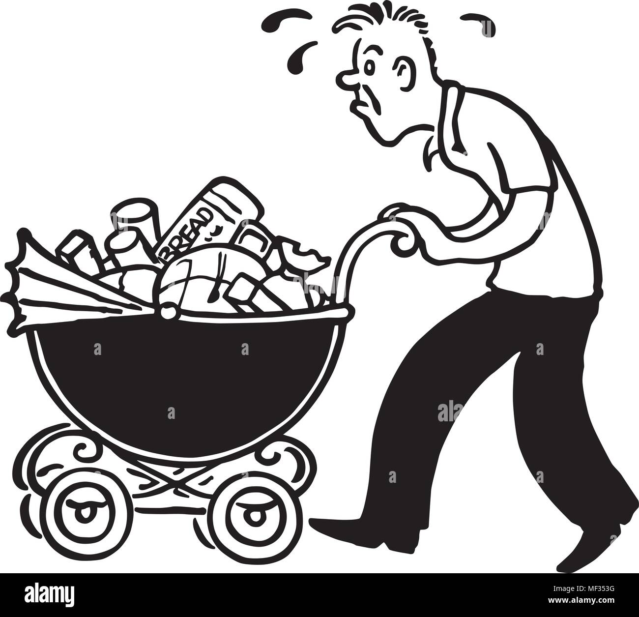 Grocery Pram - Retro Clipart Illustration Stock Vector