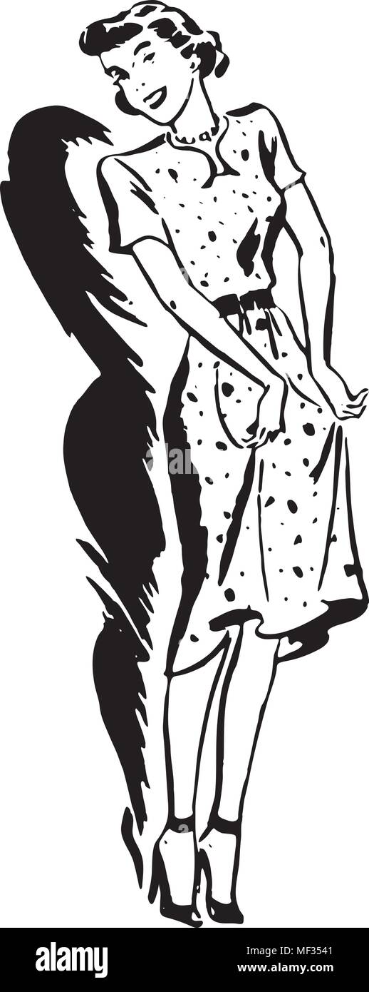 Guess How Old Her Dress Is - Retro Clipart Illustration Stock Vector