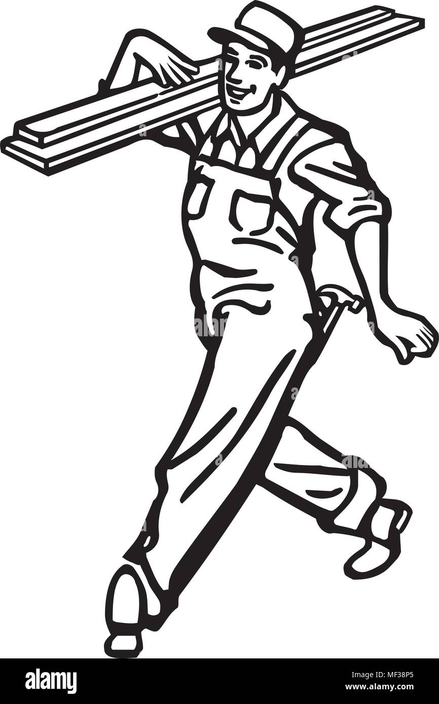 Happy Carpenter - Retro Clipart Illustration Stock Vector Image & Art