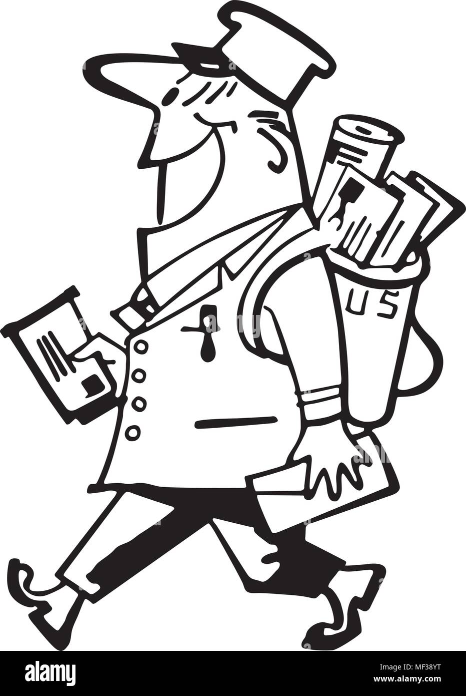 Happy Mailman - Retro Clipart Illustration Stock Vector