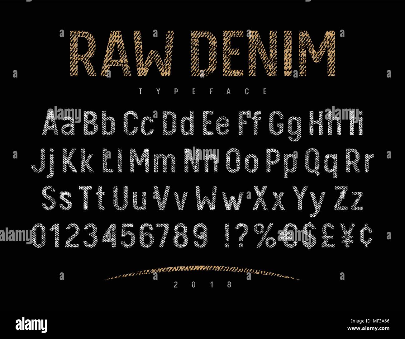 Grunge font with raw denim jeans texture . Rough textured vector alphabet. Vectors Stock Vector