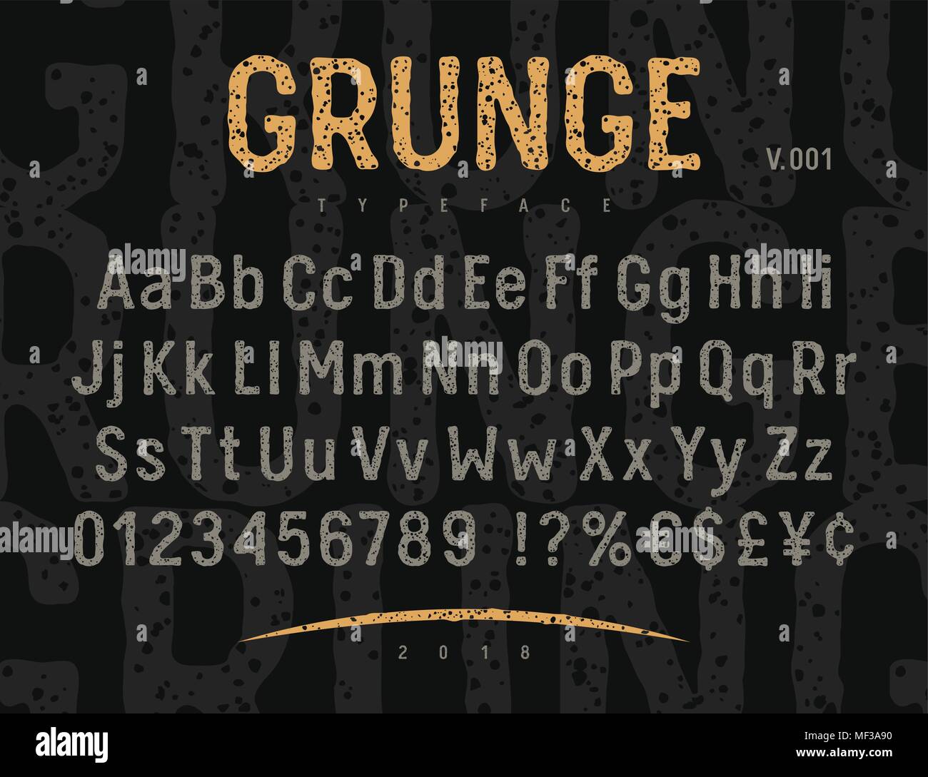 Grunge font with rough stamp texture effect. Vintage typeface. Vectors Stock Vector