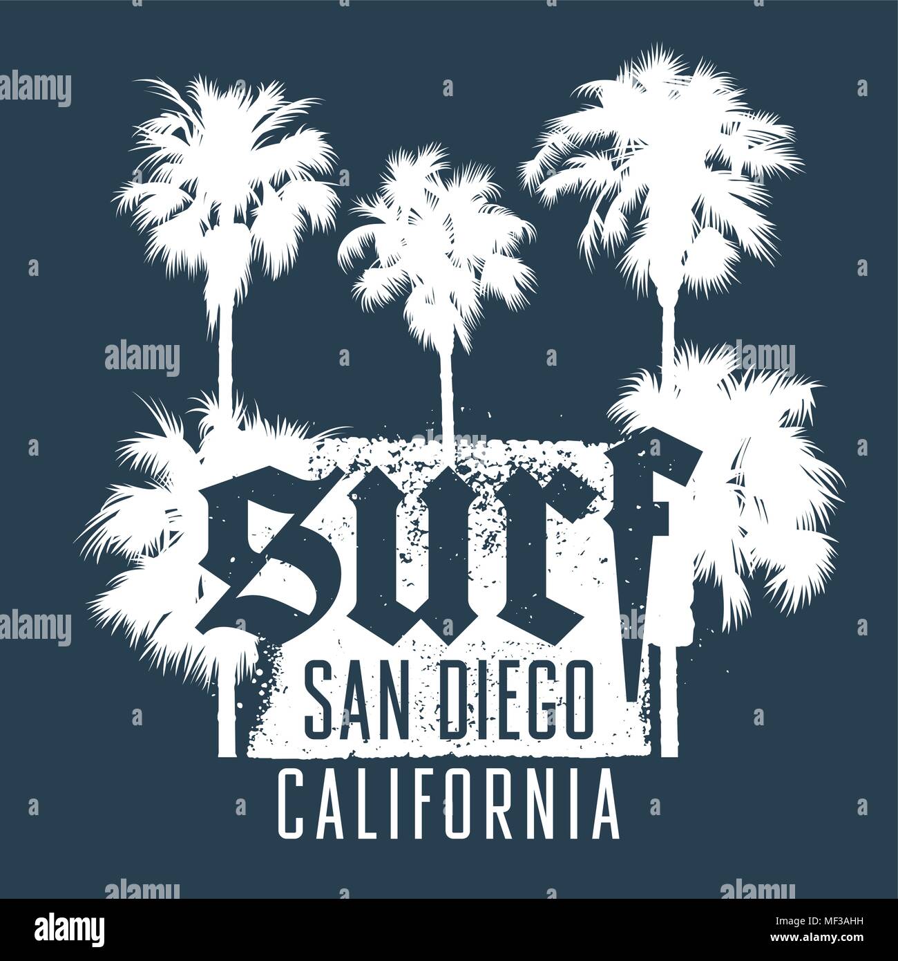 Surfing artwork. Black's beach San Diego California. T-shirt apparel print graphics. Original graphic Tee Stock Vector
