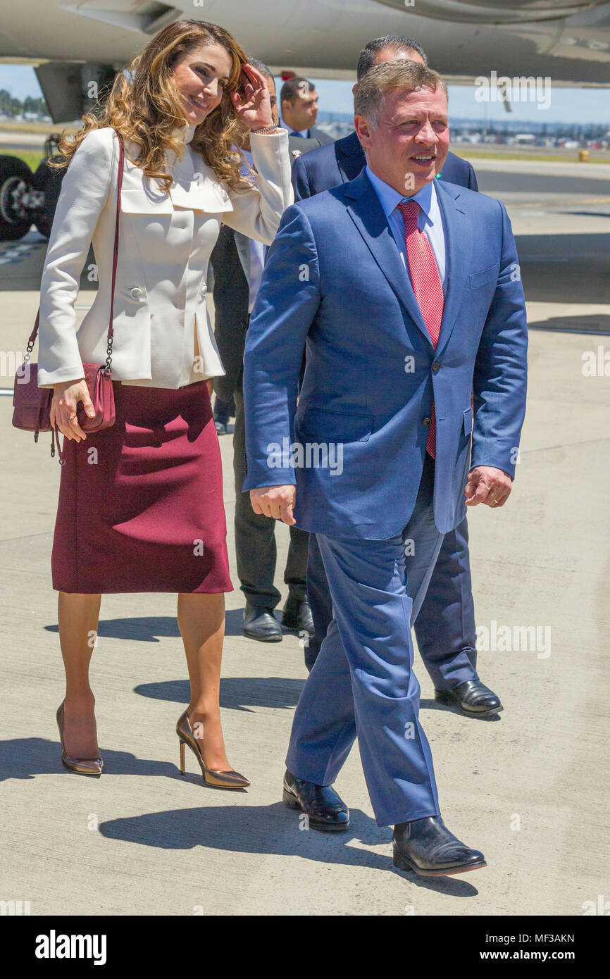 Their Majesties King Abdullah II bin Al-Hussein and Queen Rania Al-Abdullah of the Hashemite Kingdom of Jordan arrive into Sydney Airport as part of their State Visit to Australia in November 2016. Abdullah II bin Al-Hussein (born 30 January 1962) has been King of Jordan since 1999 upon the death of his father, King Hussein of Jordan. King Abdullah II bin Al-Hussein is considered a direct descendant of the Prophet Muhammad through belonging to the ancient Hashemite family. He is also known for promoting peace and interfaith dialogue and is regarded as 'the most influential Muslim in the world' Stock Photo
