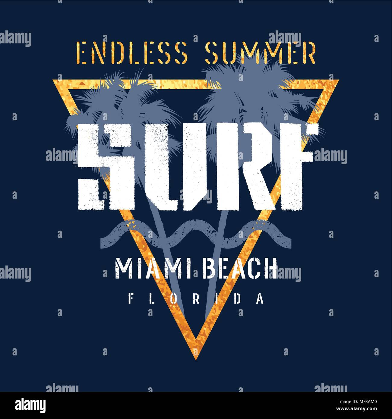 Surfing artwork. Miami Beach Florida t-shirt apparel graphic design. Vintage graphic Tee Stock Vector