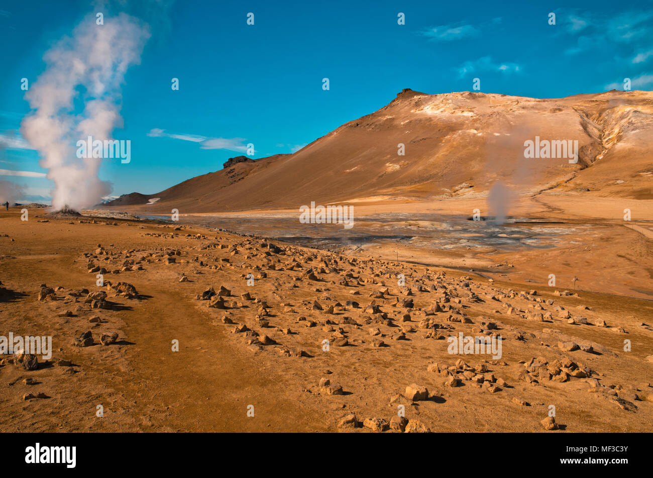 Iceland, geothermal area Hveraroend, mud pot, steaming soil Stock Photo