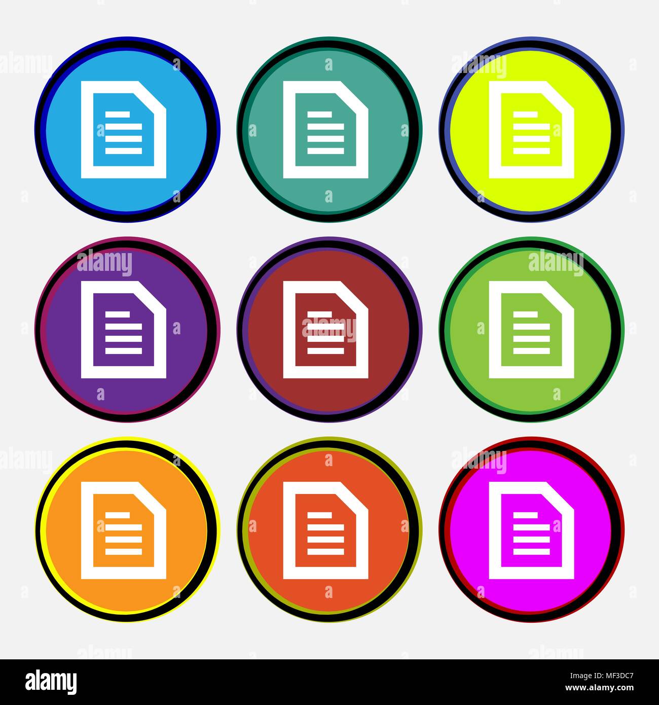 Text File document  icon sign. Nine multi-colored round buttons. Vector illustration Stock Vector
