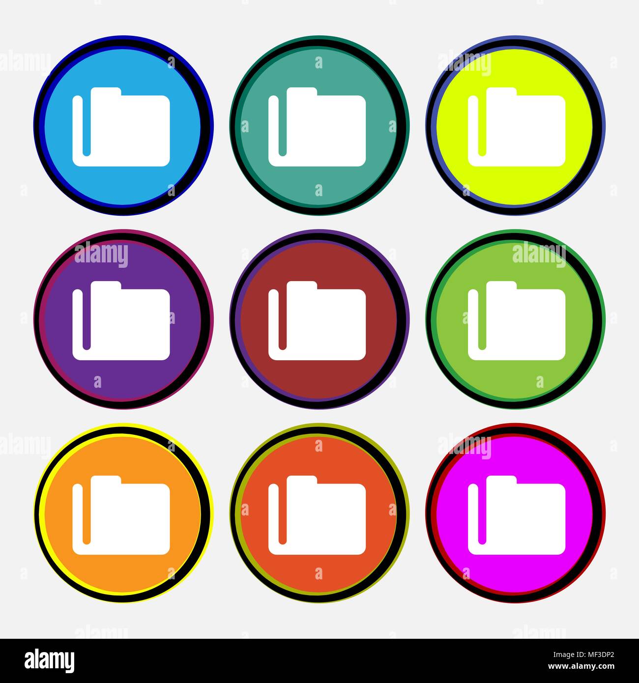 Document folder  icon sign. Nine multi-colored round buttons. Vector illustration Stock Vector