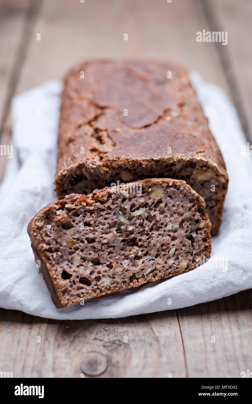 Homemade wholemeal bread from organic buttermilk, organic spelt wheat, organic einkorn wheat