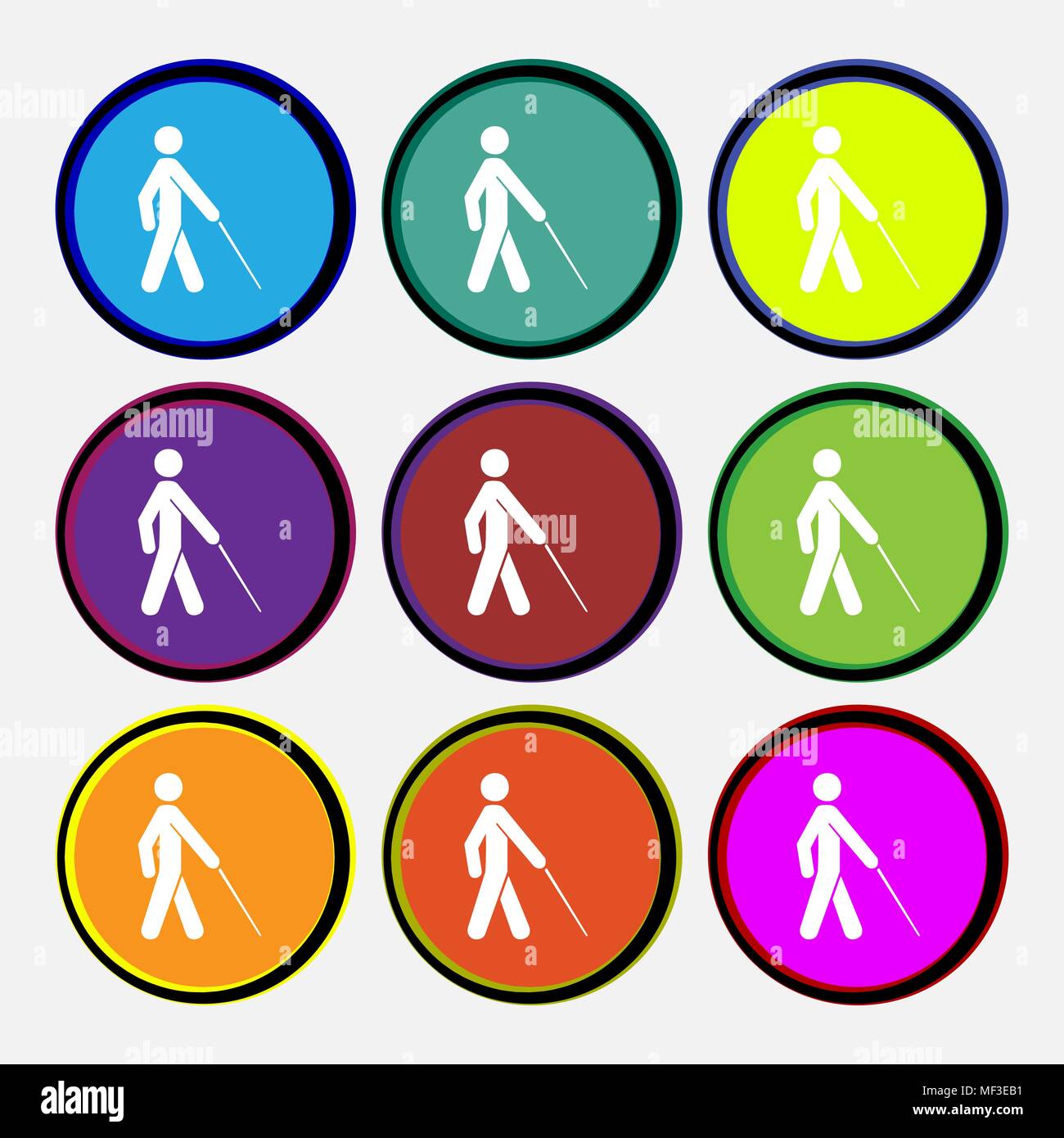 blind icon sign. Nine multi colored round buttons. Vector illustration Stock Vector