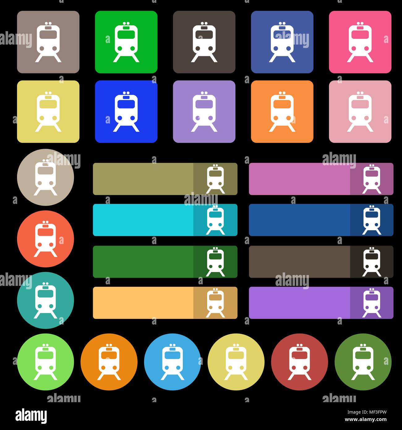 train icon sign. Set from twenty seven multicolored flat buttons. Vector illustration Stock Vector