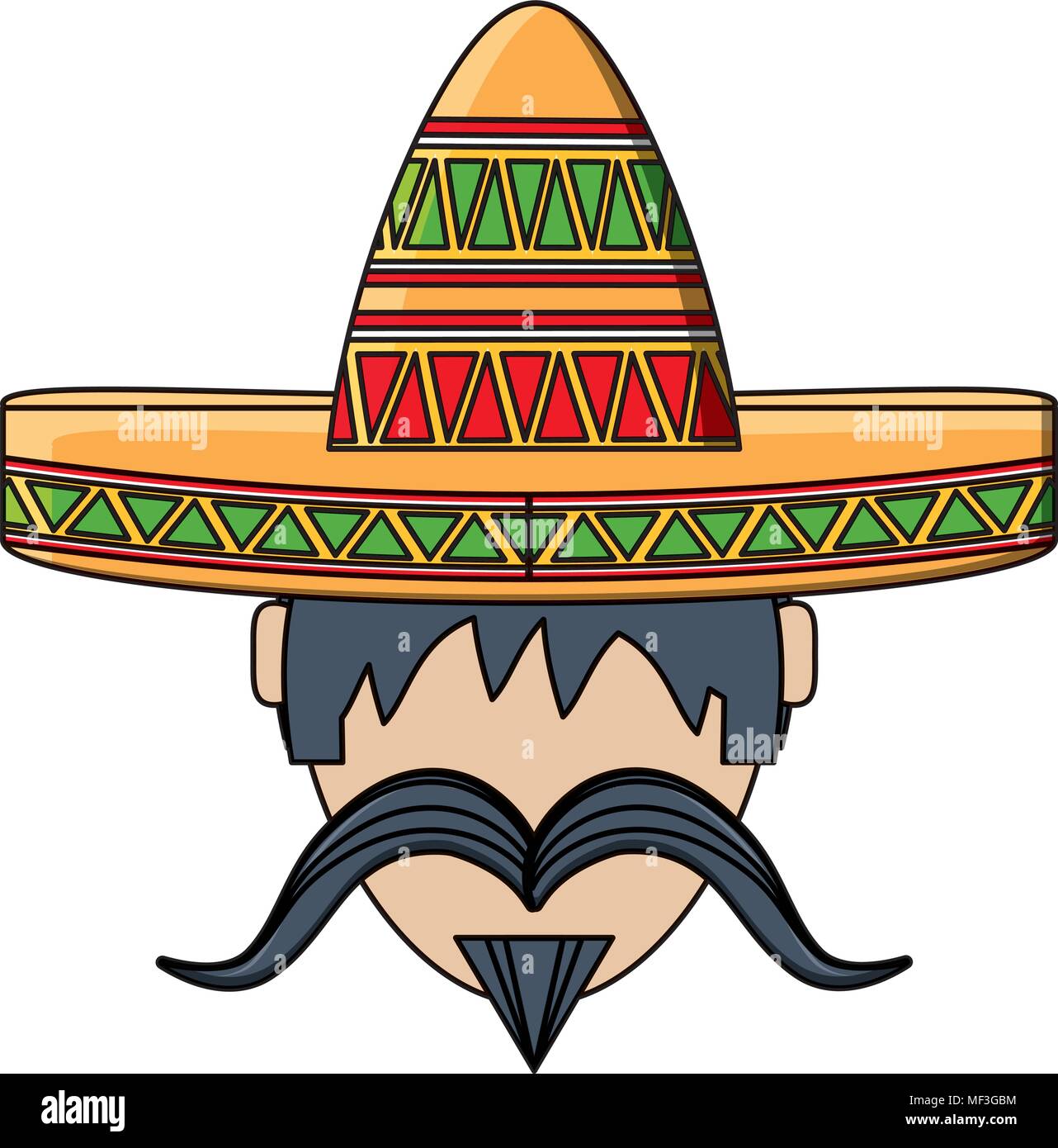 man with mustache and mexican hat icon over white background, vector ...