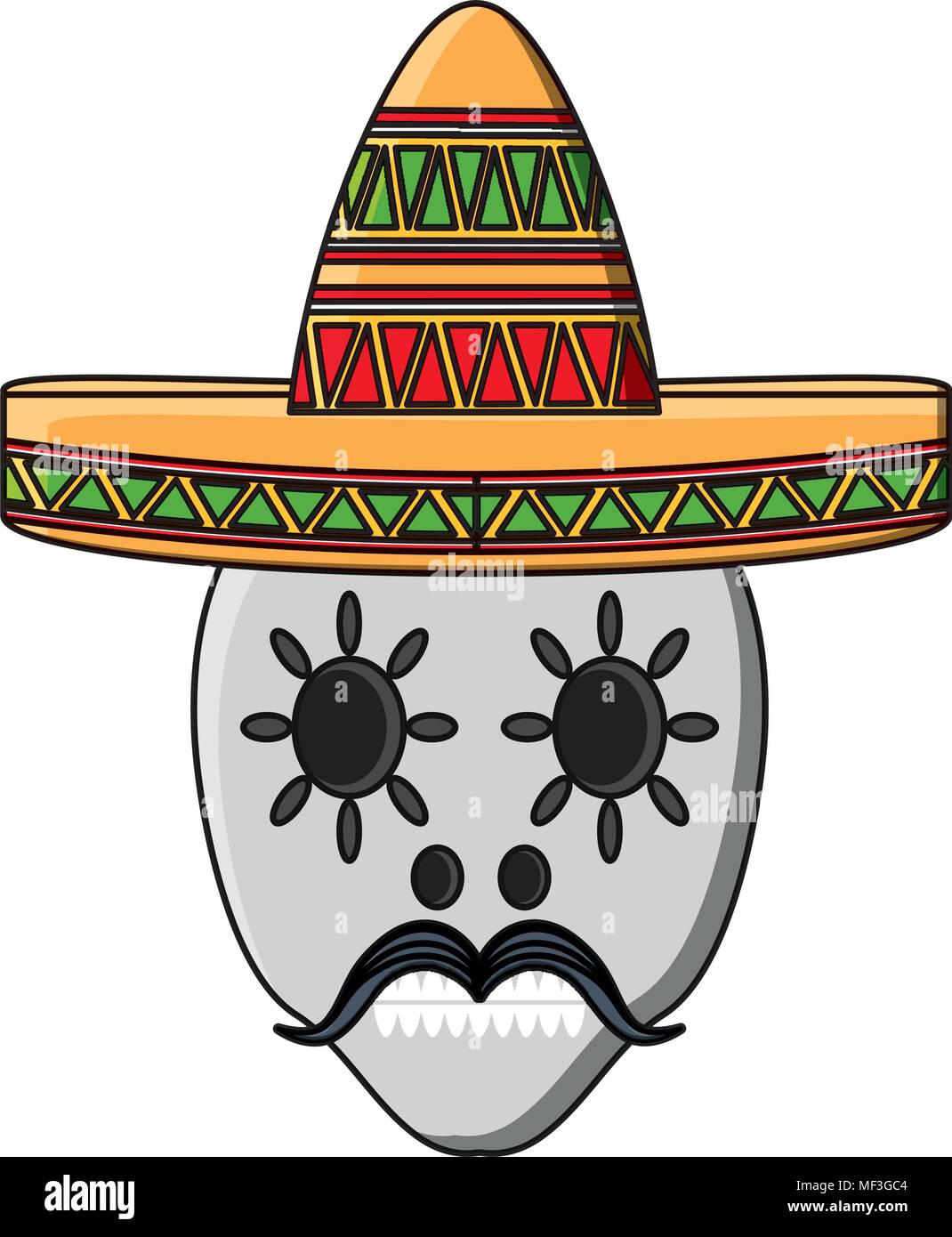 sugar skull with mexican hat over white background, colorful design ...
