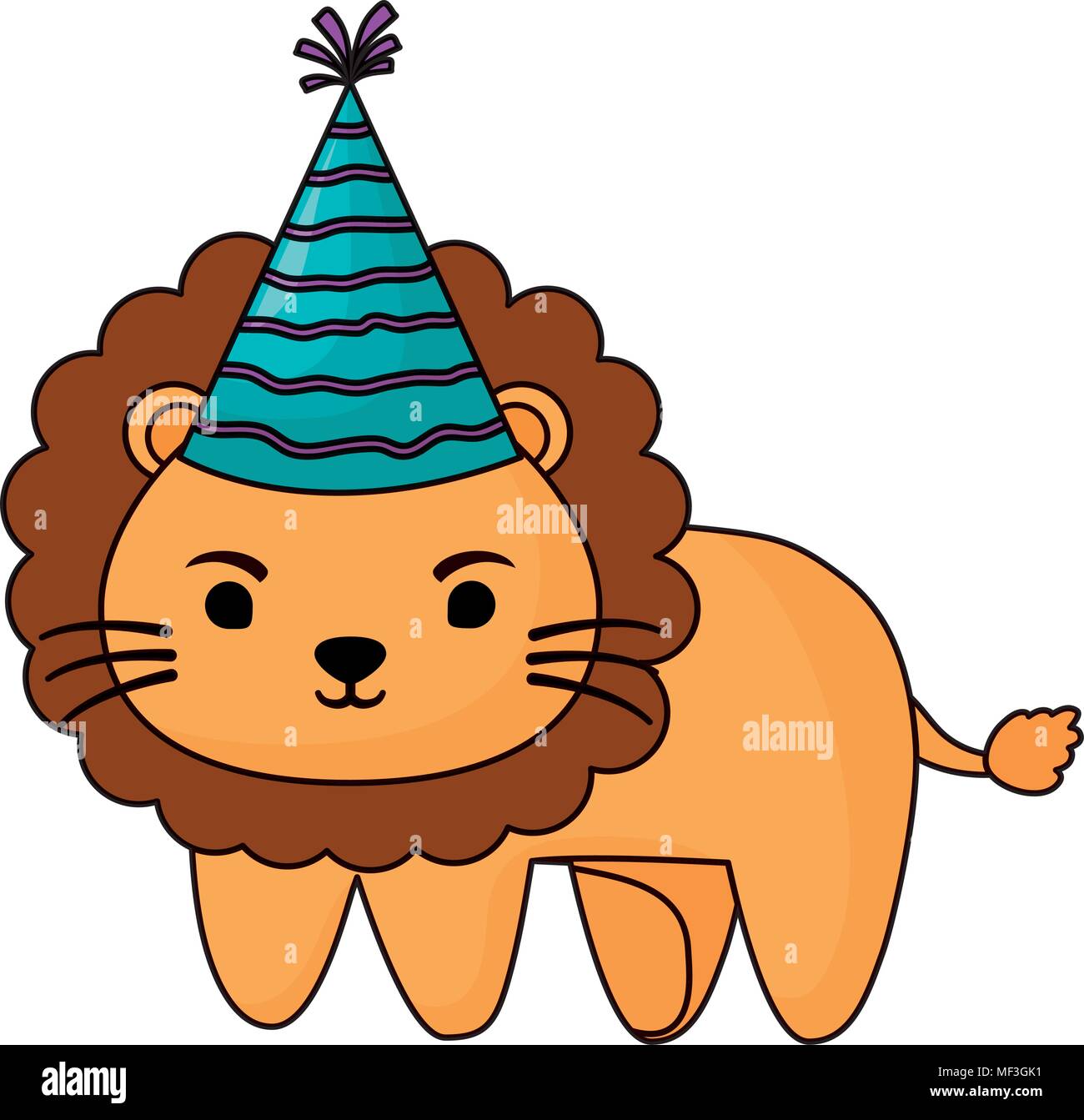 cute lion with party hat over white background, colorful design. vector ...