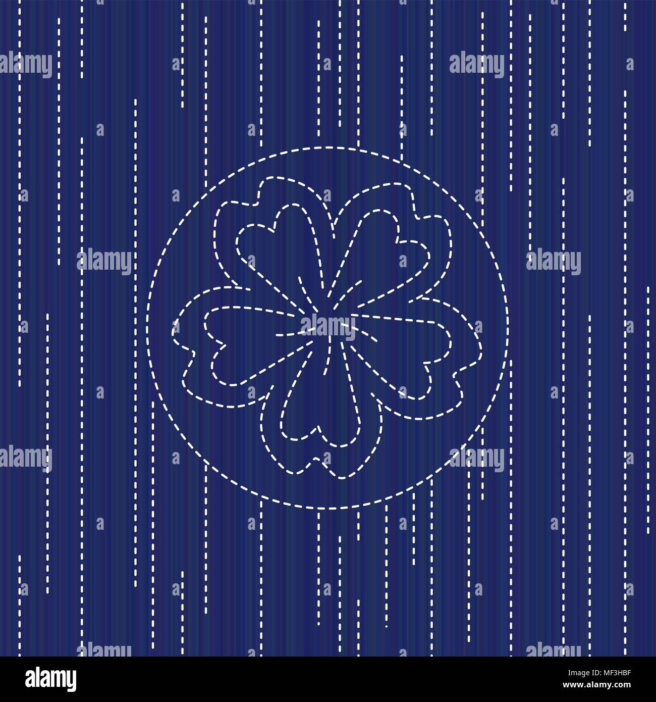 Kimono Pattern Sashiko Texture With Blooming Sakura Flower