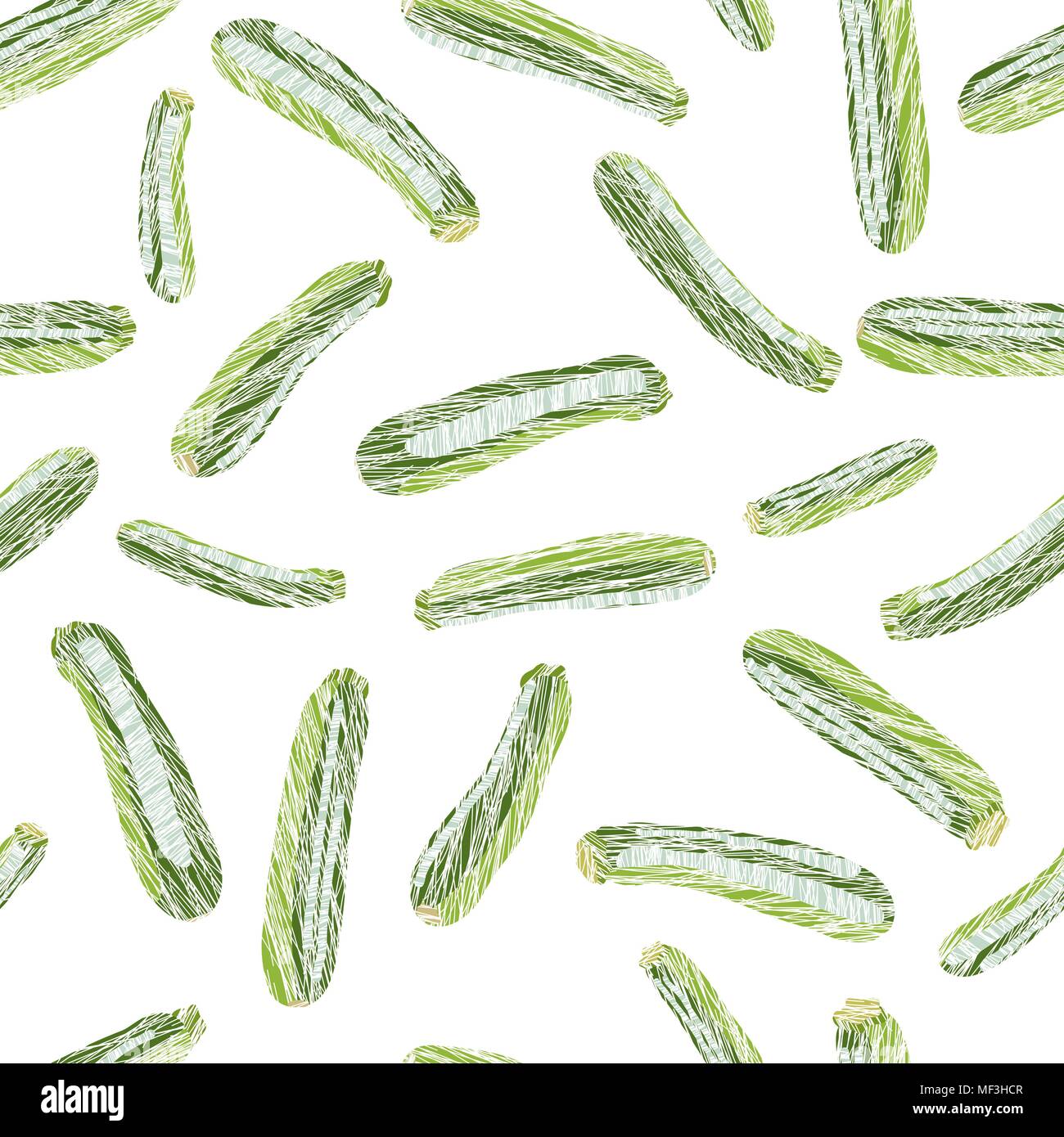 Green zucchini. Scratched seamless pattern. Bountiful harvest texture. Garden background. Organic vegan food. Summer vegetables. Healthy lifestyle. Stock Vector