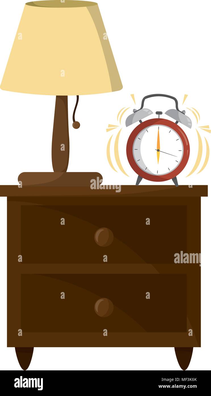 lamp and clock alarm in the wood bedside table vector illustration