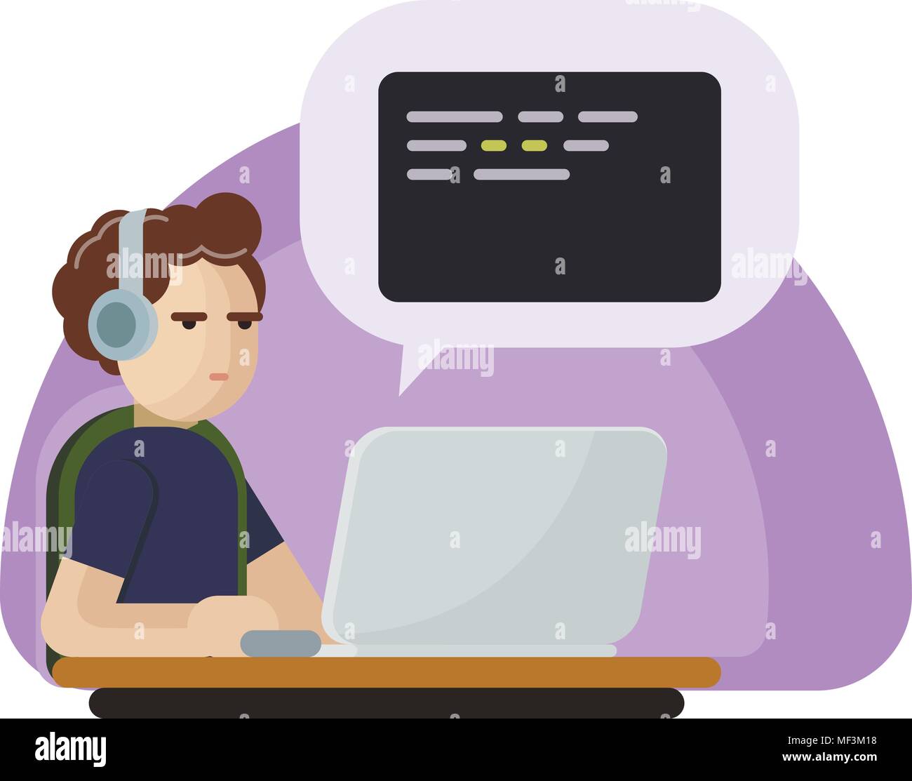 Young programmer man character coding and listenning music. Vector flat  cartoon illustration Stock Vector Image & Art - Alamy