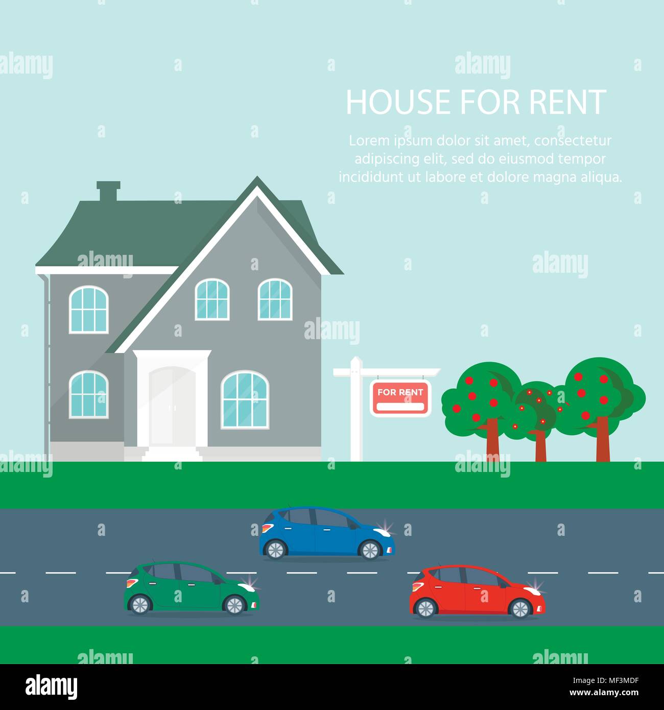 Banner For Sales Advertising House Cottage With Trees And Cars