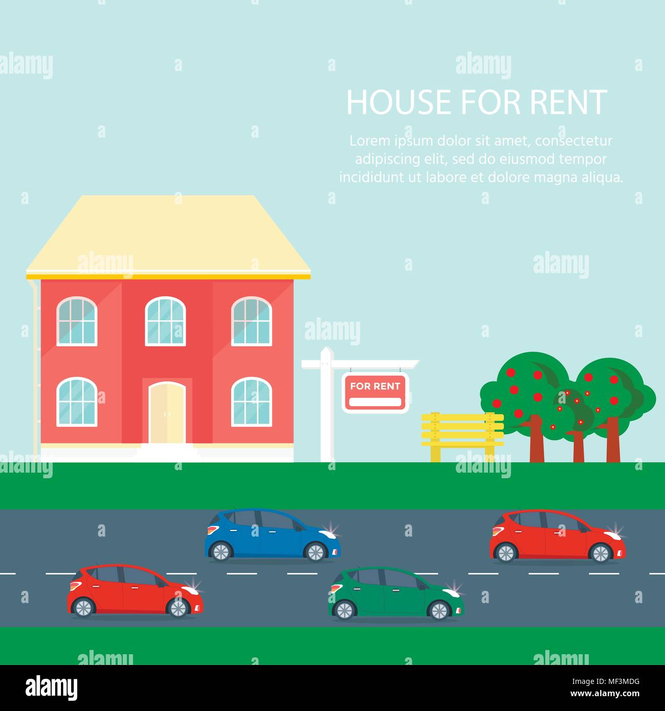 Banner For Sales Advertising House Cottage With Trees And Cars