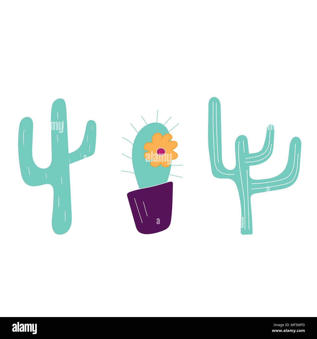 Hand drawn cactus icons. Can be used for banner or card for Cinco de Mayo celebration. Holiday poster . Vector Mexican fiesta. Stock Vector