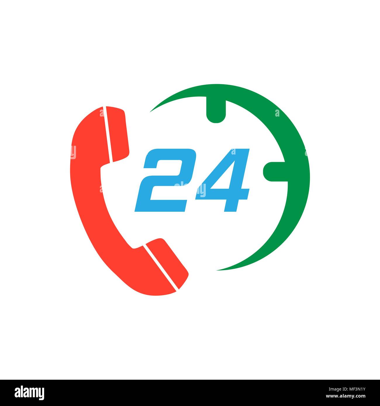 Technical support 24/7 vector icon in flat style. Phone clock help illustration on white isolated background. Computer service support concept. Stock Vector