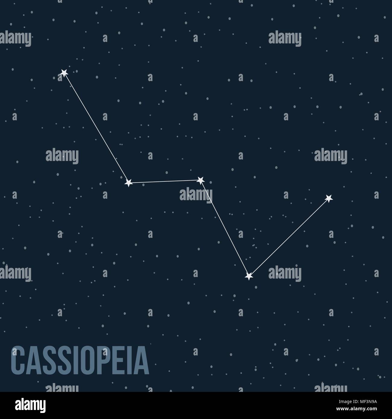 Constellation Cassiopeia on the dark starry sky, vector illustration Stock Vector