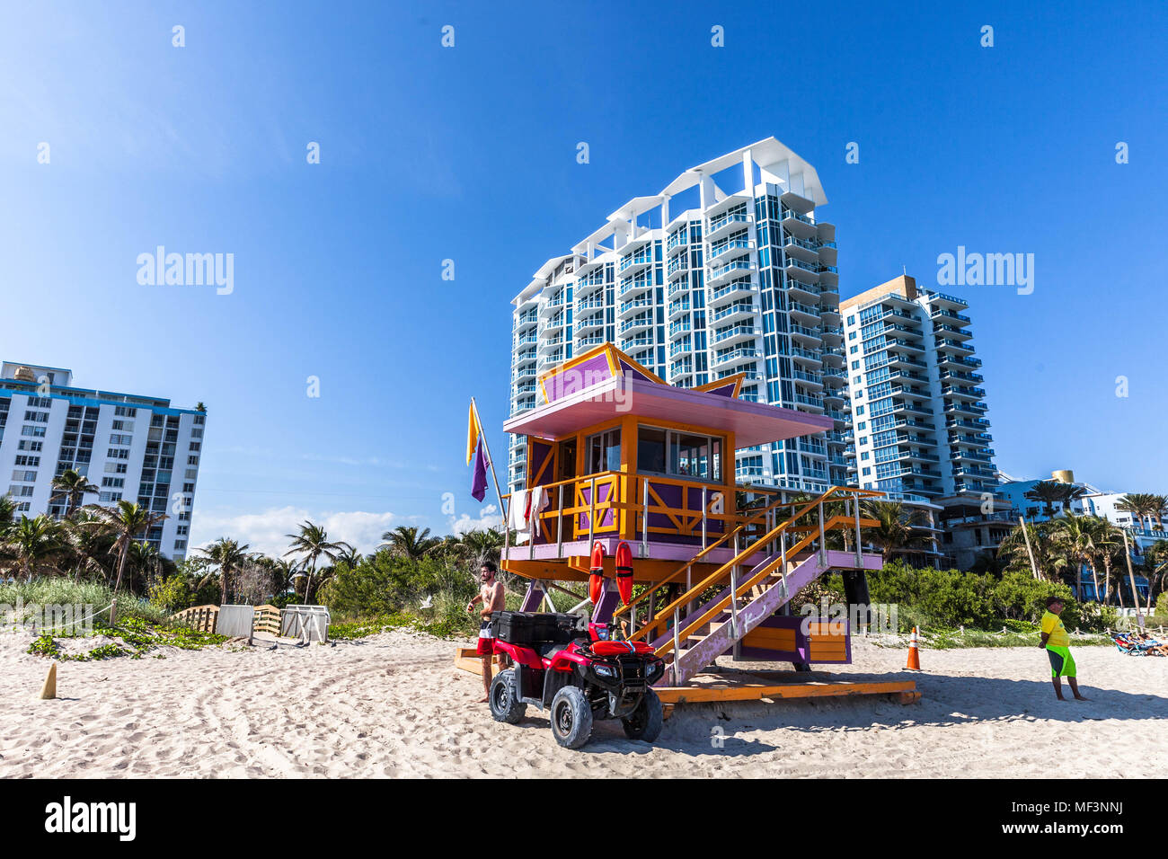 Colourful lifeguard tower, Sunny Isles, Miami Beach, Florida, USA Stock