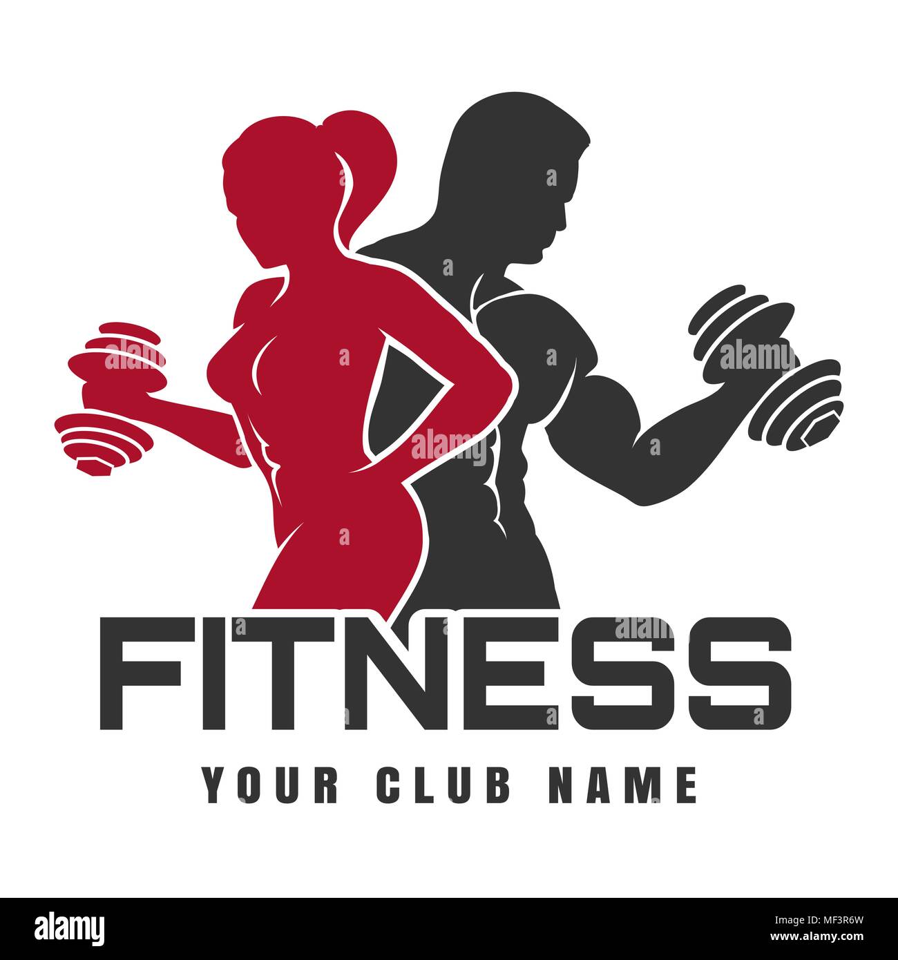 Fitness Club Emblem Or Logo Design Training Man And Woman