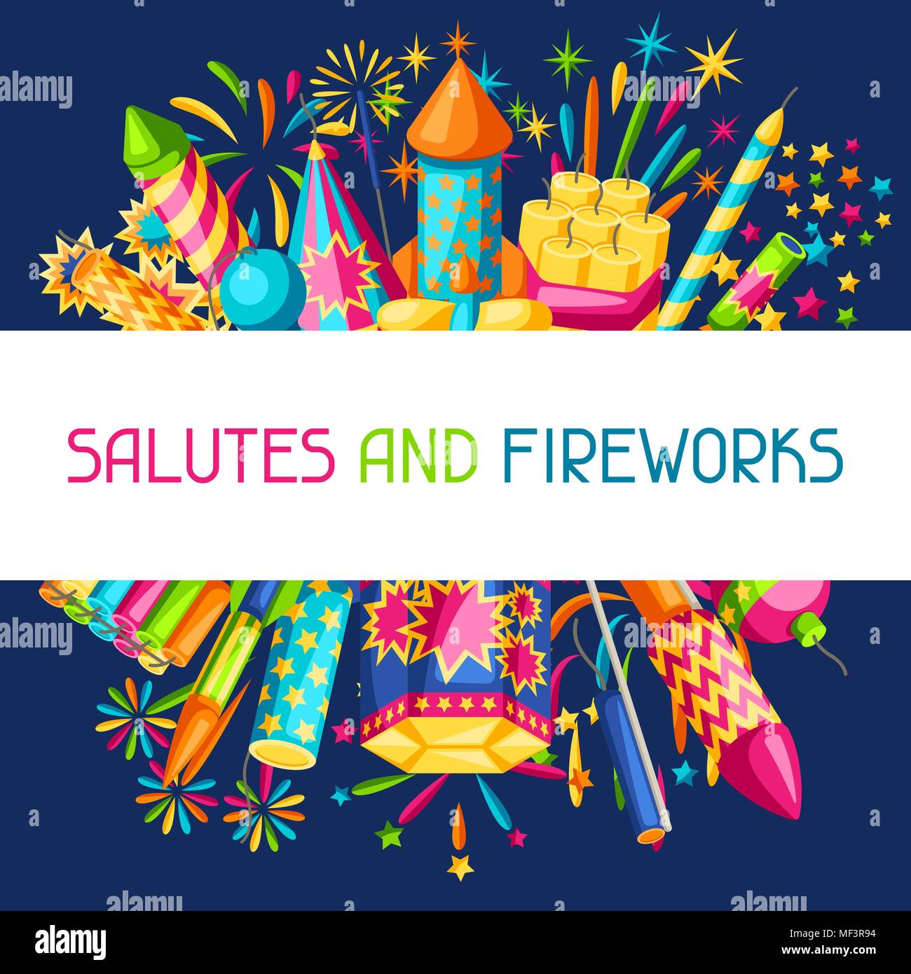 Background with colorful fireworks. Different types of pyrotechnics ...